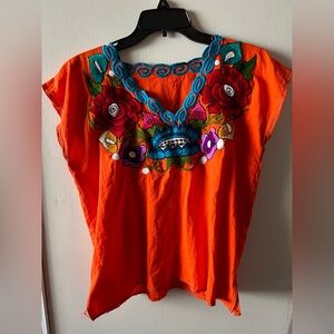 Embroidered Orange Women's Top